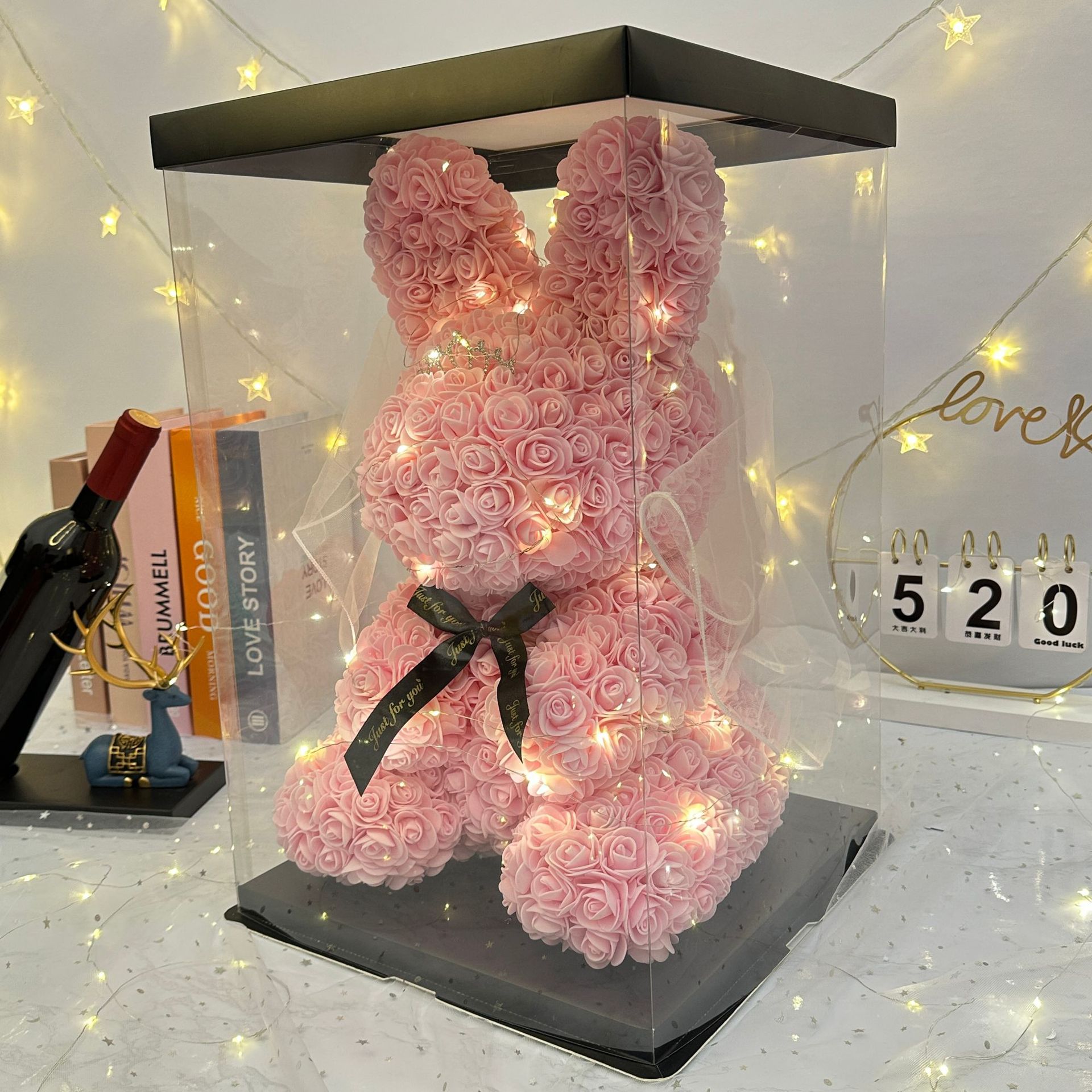 Flor eterna Rose Rabbit 520 Día de San Valentín Regalo de la madre Regalo de cumpleaños para novia Navidad Flor artificial creativa