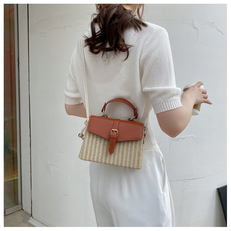 Fashion Contrast Color Straw Messenger Portable Small Square Bag Wholesale display picture 14