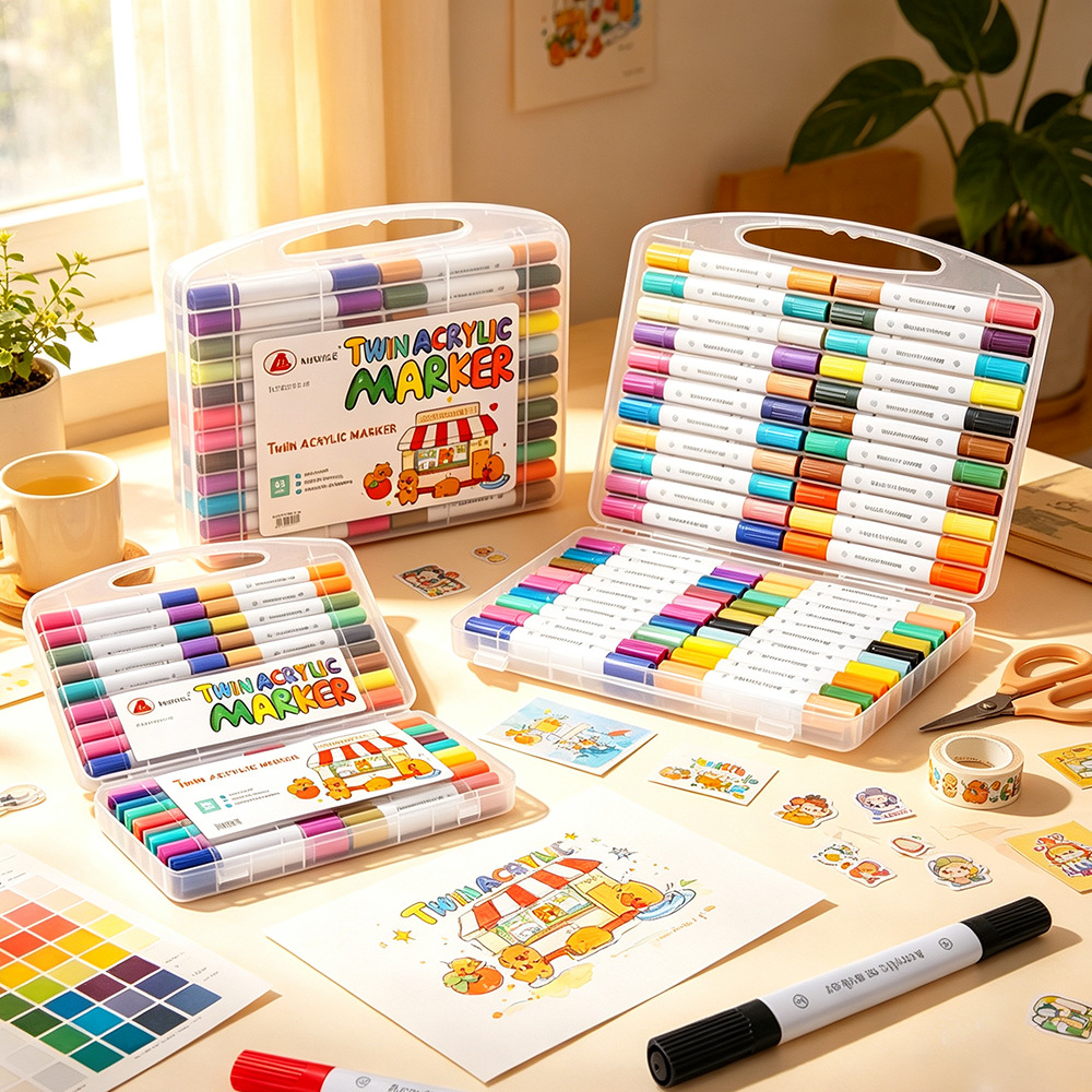 Double-ended acrylic marker pen for elementary school students, art watercolor pen, kindergarten reward painting pen, large-capacity soft and hard coloring pen