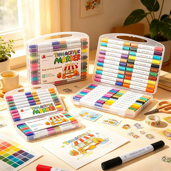 Double-ended acrylic marker pen for elementary school students, art watercolor pen, kindergarten reward painting pen, large-capacity soft and hard coloring pen