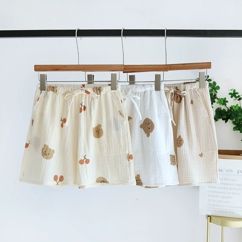 Летние женские хлопковые шорты с эластичной талией, тонкие марлевые хлопковые домашние пижамные штаны с карманами, можно носить повседневно