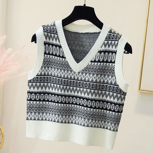 Women's Knitted Vest, Open-Front Korean Style, Loose Short-Sleeve V-Neck Sweater, Fall Fashion
