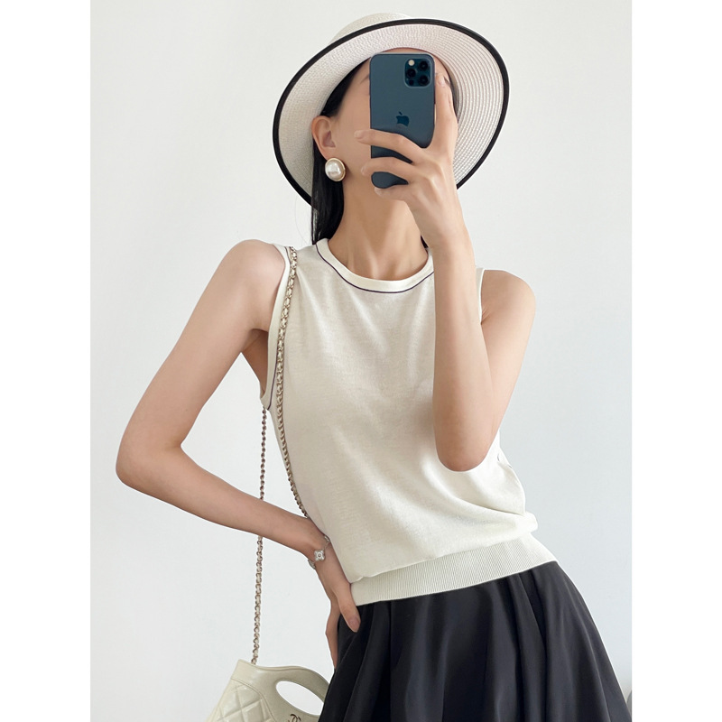 COS Chanel Style Elegant Minimalist Wool Linen Sleeveless Round Neck Knit Vest Women's Summer Thin Top