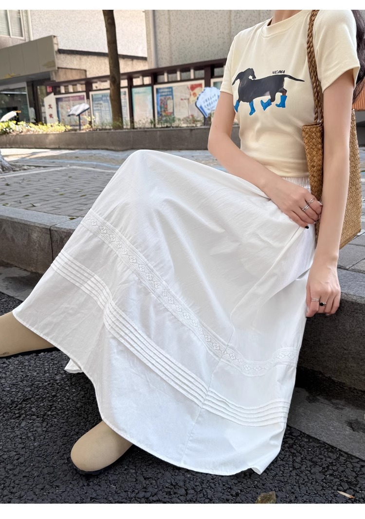 Chân váy xòe chữ A trắng phong cách Hàn Quốc eo thun — Màu trắng (vải cotton lót túi) chi tiết 21