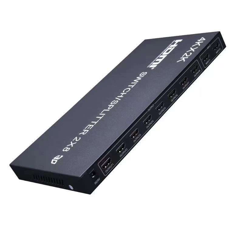 4K HDMI переключатель/разветвитель 2x8 с пультом и кнопками, 2 в 8 для распределения и переключения