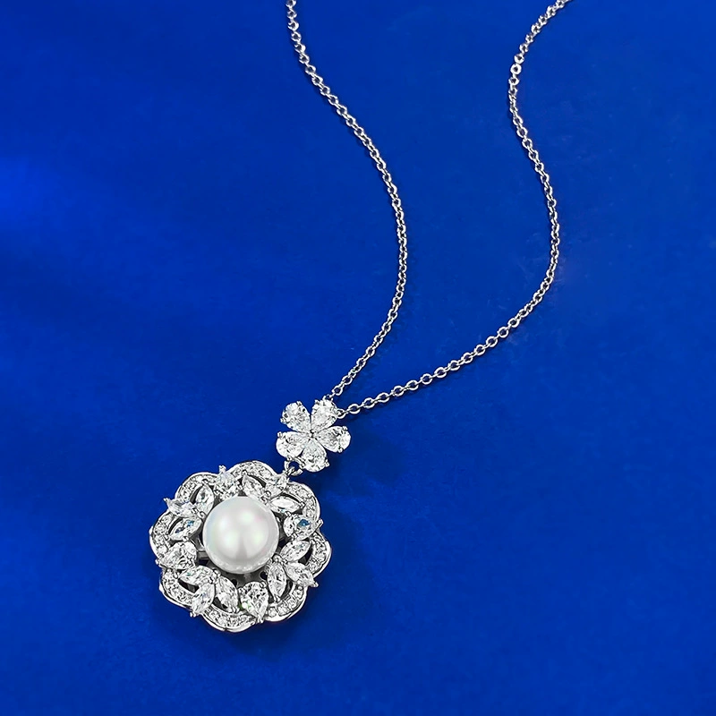 慕景 Jewelry, ожерелье из жемчуга, модный кулон, европейский стиль, образец серебра 925, 8 мм, стиль легкой роскоши, оптовая продажа