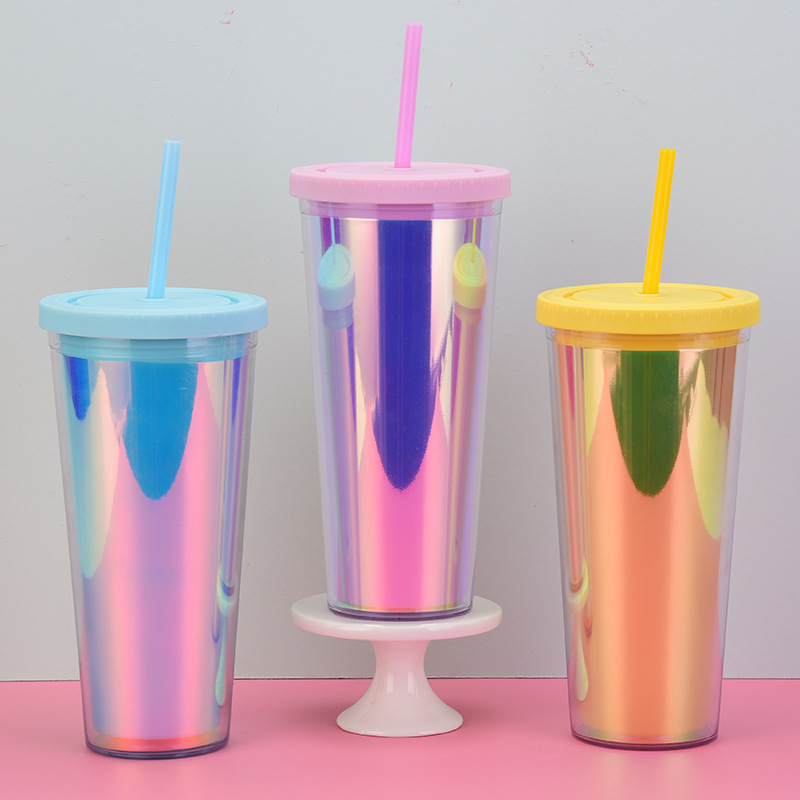 Factory Direct Supply Thickened Tumbler Double Plastic Straw Cup Large Capacity Outdoor Magic Color Drink Cup Customizable display picture 5