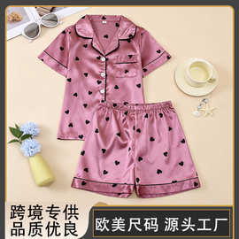 【欧美跨境】短袖短裤女童家居服外贸专供童装印花卡通儿童睡衣女