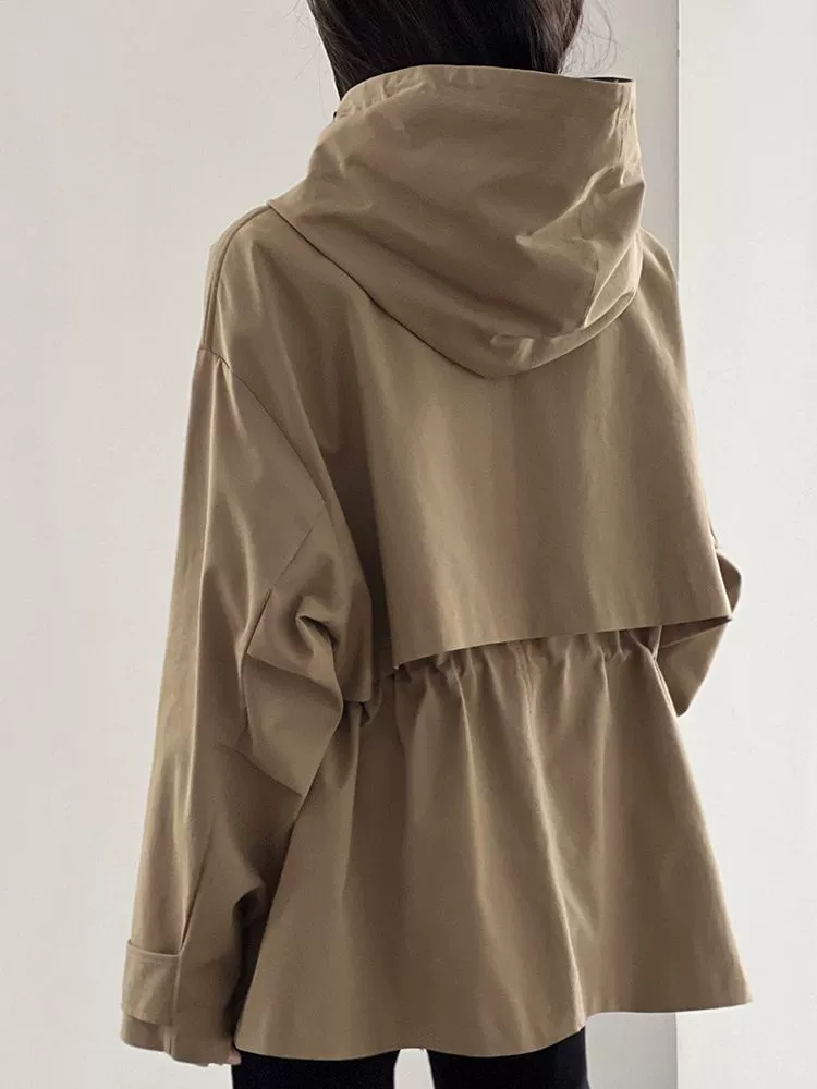 Хаки осеннее trench coat, укороченная ретро-куртка для отдыха, британский стиль, для подростков, оверсайз