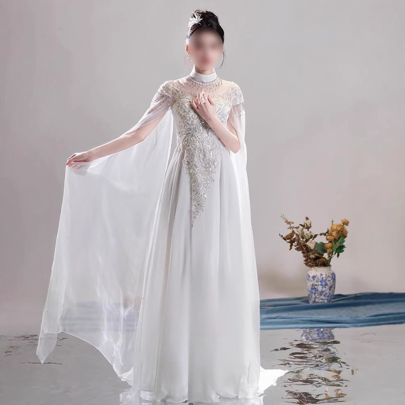 新しい中国風の女性用パフォーマンス服、白い民族音楽古筝演奏学生芸術試験コーラス妖精ドレスロングスカート|undefined