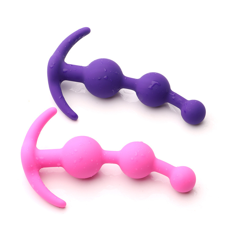 Three-Section Silicone Anal Beads Training Set, Smooth Tapered Plug, Purple — detail image 5