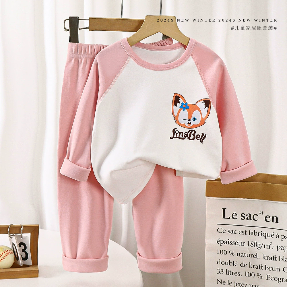 Children's demi-season pijama, set, velvet keep warm thermal underwear