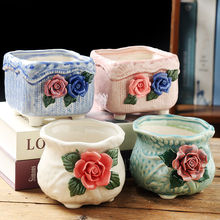 批发手工捏花多肉花盆陶瓷特价清仓小口径创意老桩肉肉植物大口径