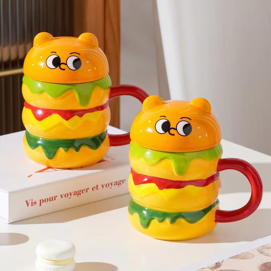 Creativo Big Mac oso hamburguesa taza regalo personalizado Taza de agua cerámica lindo Oficina taza divertida