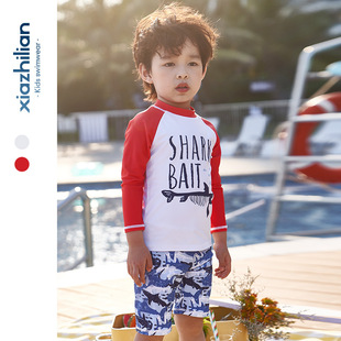 Korean Children's Swimwear Boy's Long-sleeved Sunscreen Quick-drying Swimwear Hot Spring Suit Cute Baby's Swimming Suit for Small and Middle-aged Children