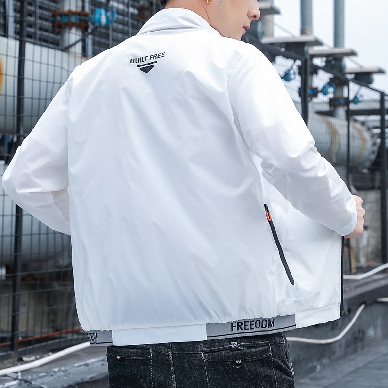 Verano nuevos hombres ropa de protección solar chaqueta seda del hielo estilo coreano moda al aire libre delgada capa piel collar soporte ocasional