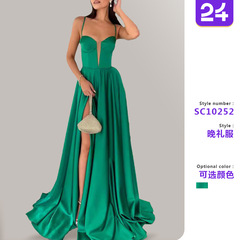 2025 新しい花嫁の結婚式ヨーロッパとアメリカのストラップチューブトップ痩身スリットシンプルな床の長さの宴会ドレスドレス