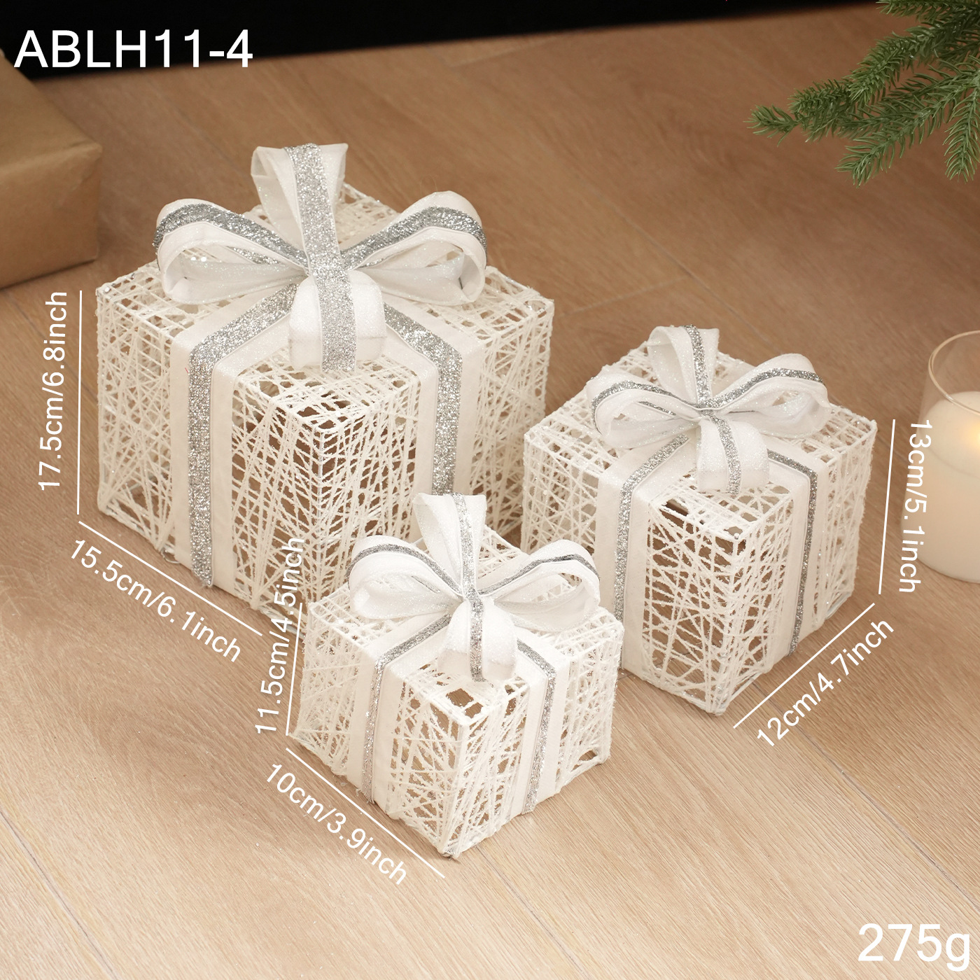 Caja de regalos de caña de Navidad caja de regalos de hierro forjado caja vacía decoración de pinos decoración de decoración de tres piezas set