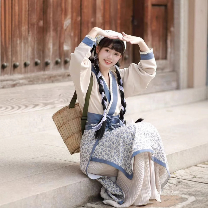 Hanfu for Women, Fairy-Like Pastoral Style Photo Shoot Outfit, Cute Countryside Girl, Village Maiden, Commoner, Farm Girl, Spinning Skirt