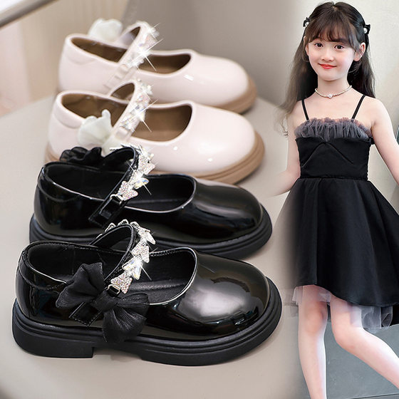 Girls Shoes Children Shiny Rhinestone Princess Shoes 2025 Autumn New Girls Velcro Jk Lolita Leather Shoes