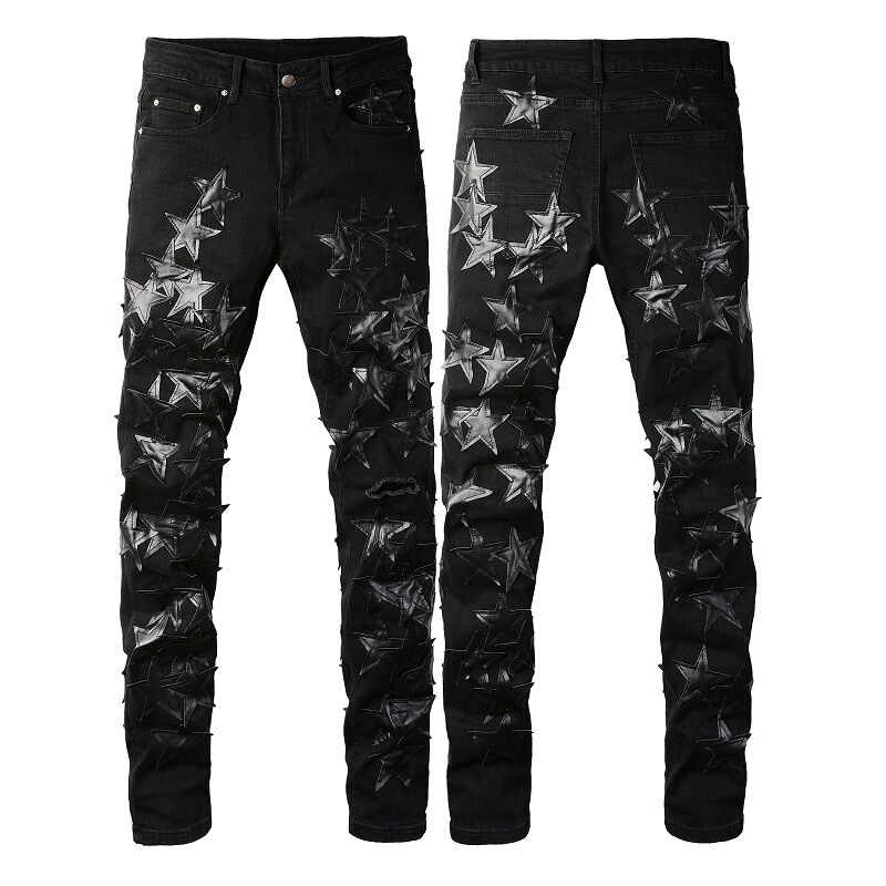 Foreign Trade Men's High Street Fashion Brand Five-Pointed Star Patch Men's Jeans Men's Pants Youth Slim Feet 691 Foreign Trade Men's High Street Fashion Brand Five-Pointed Star Patch Men's Jeans Men's Pants Youth Slim Feet 691