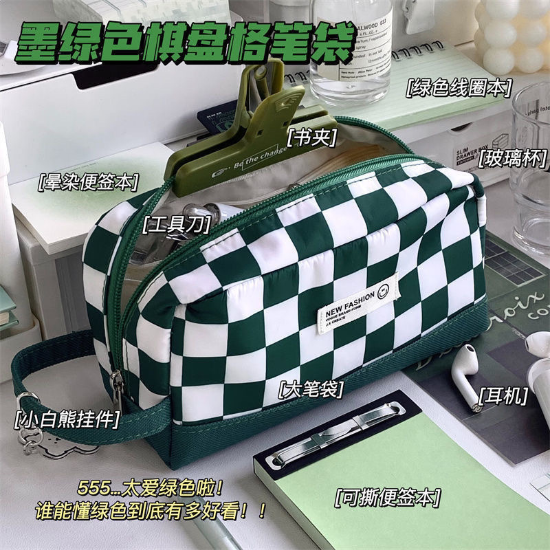 Bolsa de bolígrafo de tablero de ajedrez verde oscuro