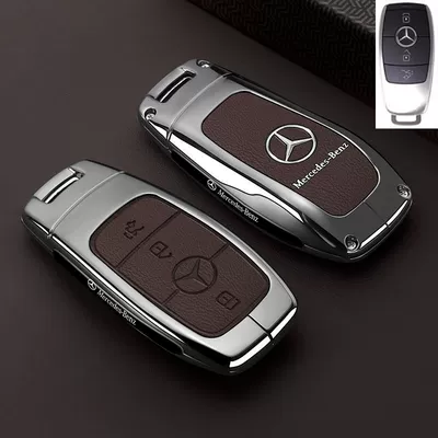 Mercedes-Benz E300L Key Cover 25 Models Glb220 Car C260L Male Gle350 High-End A200L Shell Glc Buckle Bag (Car key bag) - leather-texture-mercedes-benz-a-class-leather-texture-tea-brown-single-case