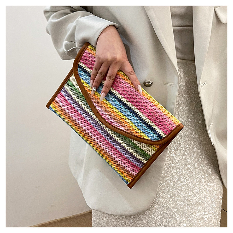 186g Weight Sewing Thread Fashion Element Flip Cover Closure Type / Strap Type Clutch Bag Bags Type Party, Street, Shopping Occasion Nylon Material Multicolor Pattern All Seasons Season Women's Gender Elegant, Streetwear Style Square Shape Medium Size Beige Pink Blue Nylon Multicolor Sewing Thread Square Clutches 3