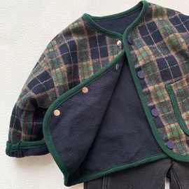 男女童呢子外套深秋洋气小童宝宝保暖秋冬加绒格子上衣韩国童装潮