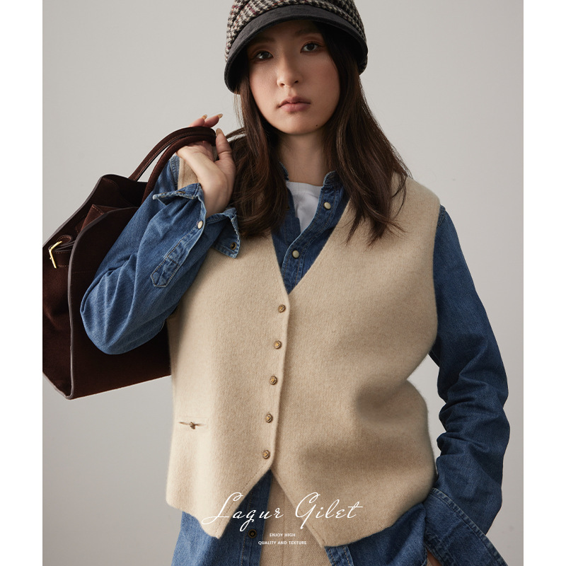 Japanese Style Simplified and Practical "Cashmere Vest" Old Money Style All-match Vest for Autumn and Winter Retro Vest for Women