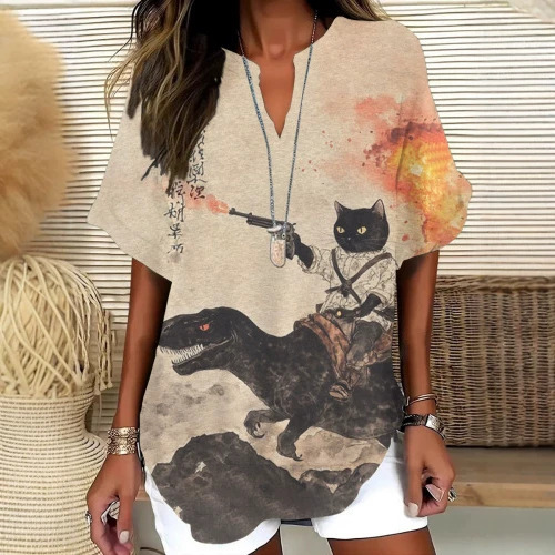 Cross-border short-sleeve women's T-shirt, ladies' V-neck summer foreign trade hot-selling fashion carnival print popular shirt factory wholesale Cross-border short-sleeve women's T-shirt, ladies' V-neck summer foreign trade hot-selling fashion carnival print popular shirt factory wholesale