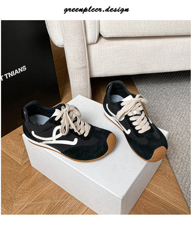 Giày sneaker nữ dáng Agandexun buộc dây tăng chiều cao bên trong 5 cm, mũi tròn, phong cách casual — Màu hồng, Màu nâu đậm, Màu xám, Màu đen chi tiết 39