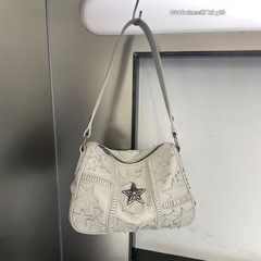 クロウシンスター同型一級牛革限定ホワイトスタークリスピーチキンバッグ、セクシーなバイク女子向け本革ショルダー/脇下バッグ