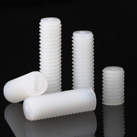 M5一字槽塑胶紧定尼龙机米螺丝塑料机米无头螺栓PA66紧定螺杆黑白