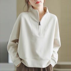 立领半拉链卫衣女士秋冬款洋气外穿长袖套头休闲上衣宽松大码女装