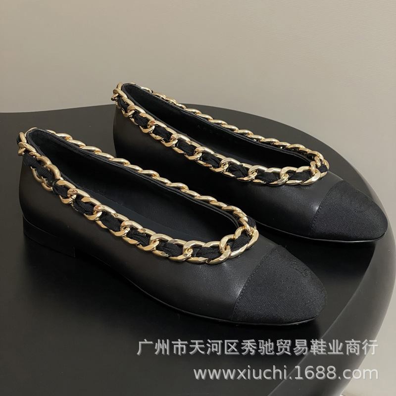 高版2025新品小香大链条双C单鞋淑女平底粗跟单鞋真皮玛丽珍鞋|undefined