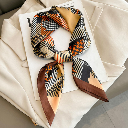 Korean style houndstooth fashion simulated silk scarf feminine 70 small square scarf neck protector shawl headband binding bag