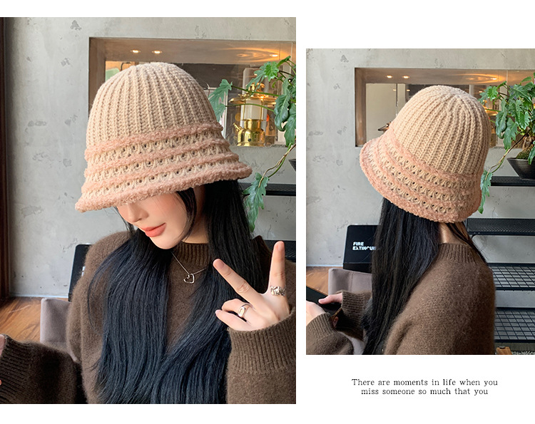Autunno e inverno nuovo cappello coreano a righe lavorato a maglia con viso piccolo a secchiello per esterni in lana lavorata a maglia calda e alla moda_voghion.com