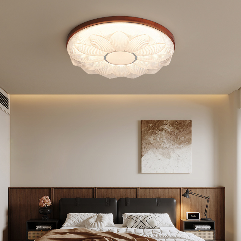 Lámpara de dormitorio, lámpara de techo, lámpara de dormitorio principal moderna simple de estilo antiguo, flor de cielo estrellado cálido, lámpara de habitación de nogal retro