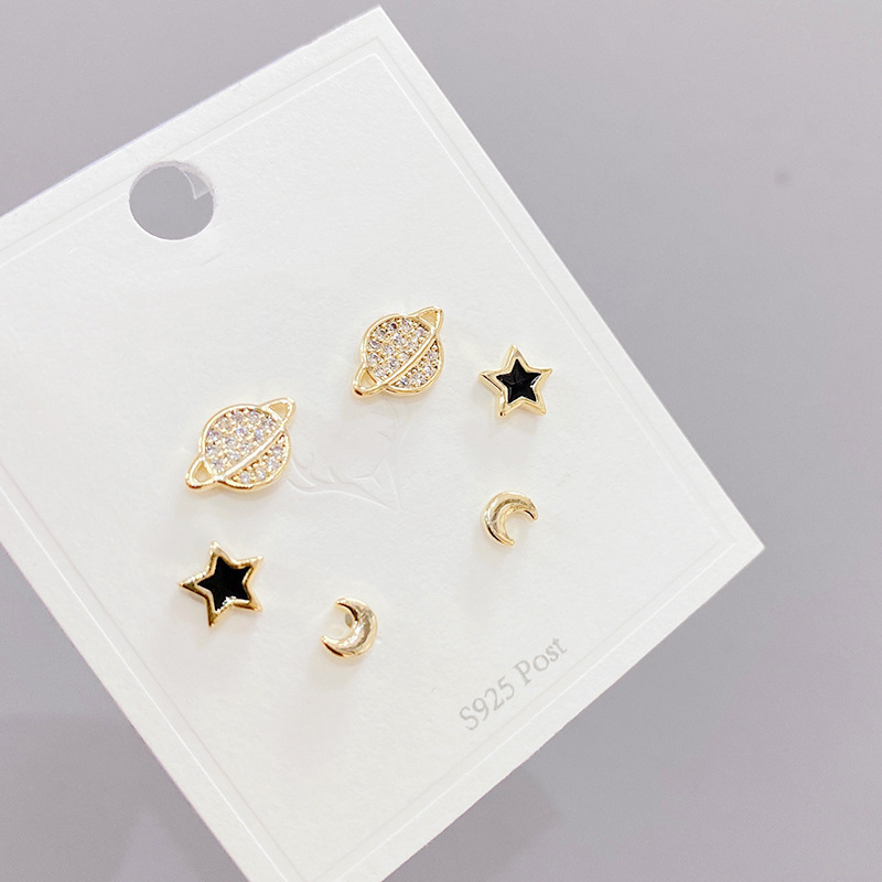 Fashion Star Copper Ear Studs Plating Inlay Zircon Copper Earrings 3 Pairs display picture 3