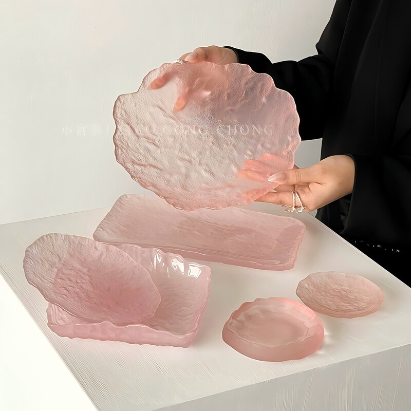 Ins Style Asymmetrical Glacier Glass Fruit Plate Cake Dessert Plate Snack Snack Small Plate Snack Plate