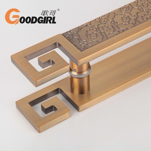 Antique-style glass door pull handle, Chinese carved aluminum plate handle, hotel main door engraved with LOGO handle, double door pull handle