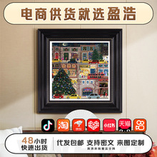 厂家直销小红书热款ins风多彩圣诞卡通餐厅客厅装饰画卧室床摆画