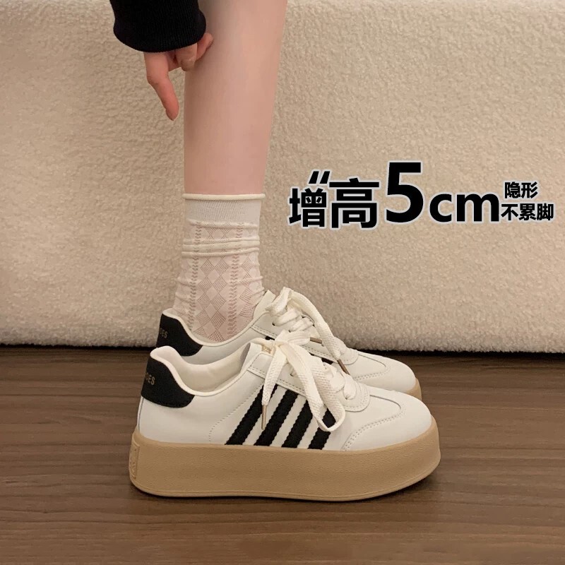 Thick-soled platform sneakers for women, 2026 new spring versatile sports casual shoes, lace-up white sneakers