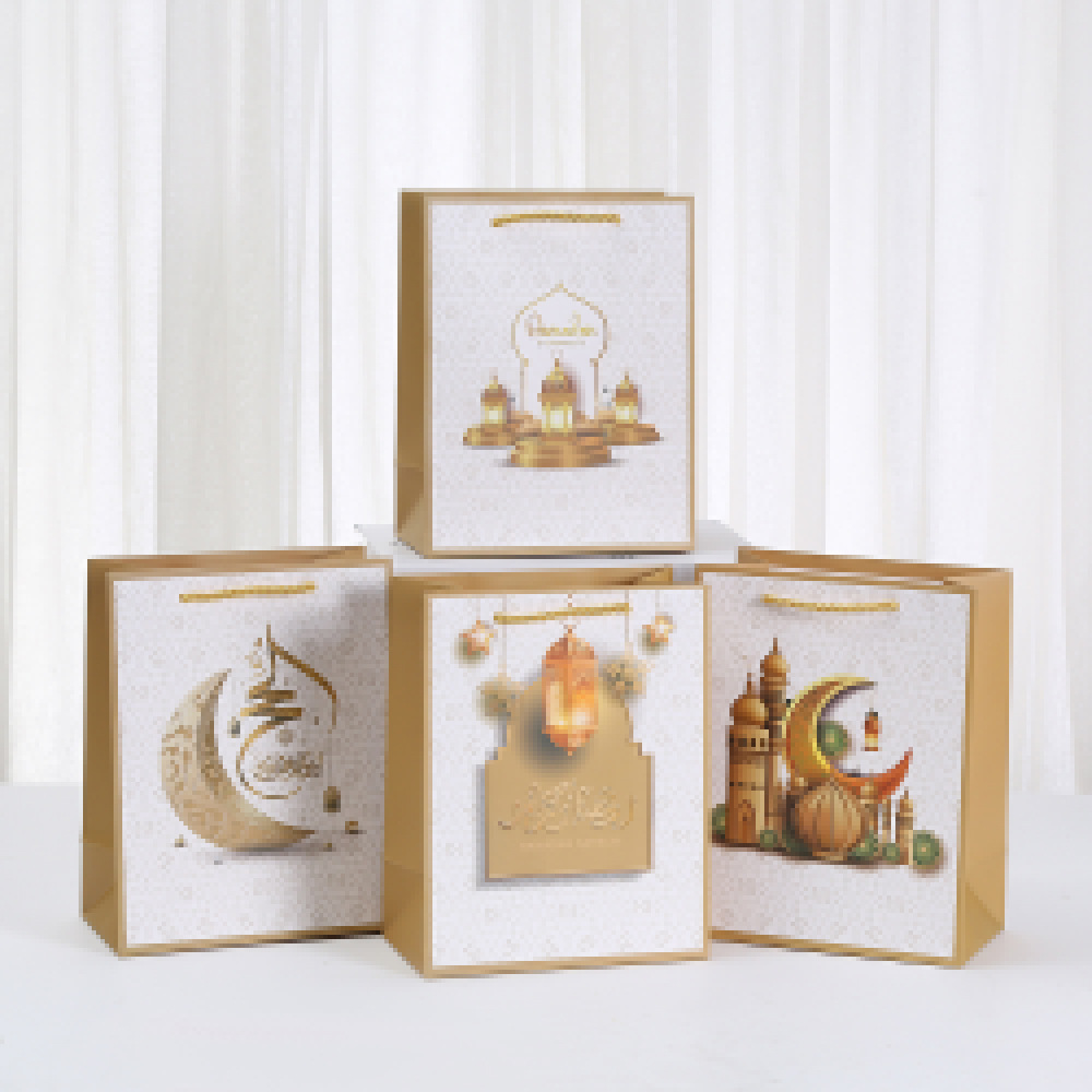 现货月亮节礼品袋卡通印花白卡纸包装袋批发商场购物袋手提袋