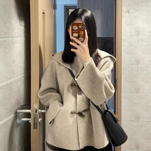 短款双面羊绒毛呢子大衣外套女2025年秋冬新款牛角扣赫本风小个子