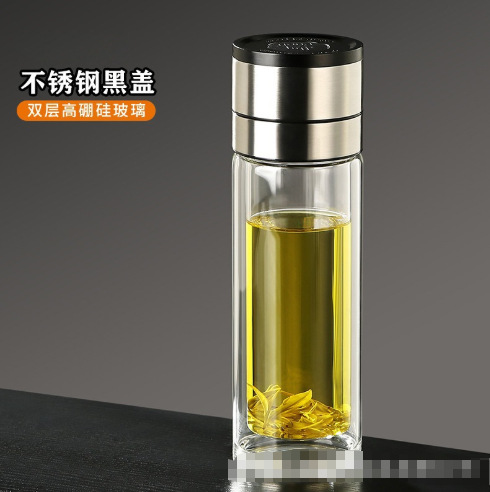 One-touch quick-open tea-separating cup, double-layer high borosilicate glass business cup, tea brewing cup, leak-proof and transparent water cup
