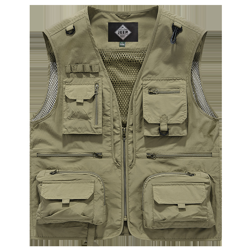 Multi-pocket Vest With Printed Logo, Lightweight Photography Vest, Outdoor Men's Clothing_voghion.com