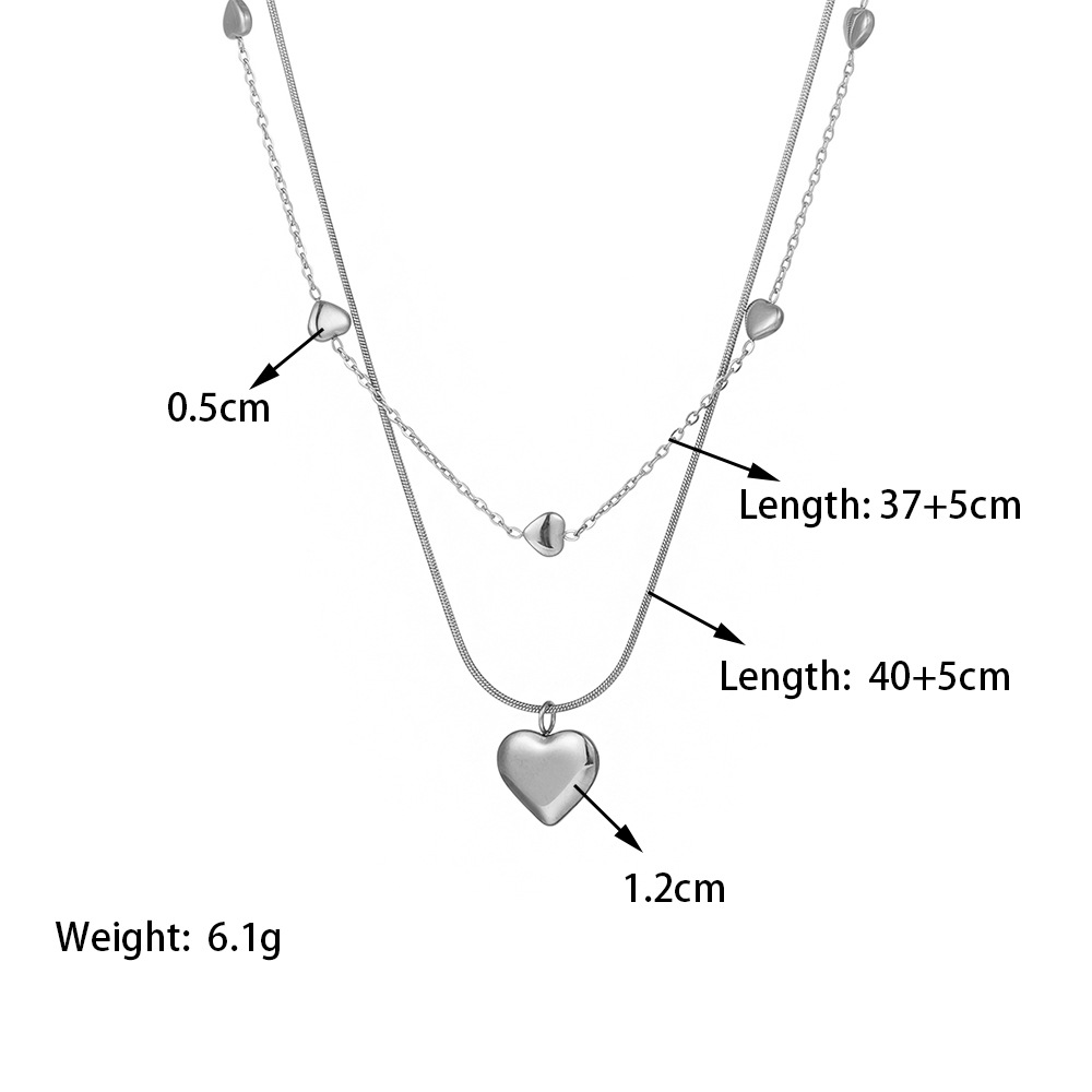 【XKN0342】더블 레이어 러브 목걸이 스틸 컬러