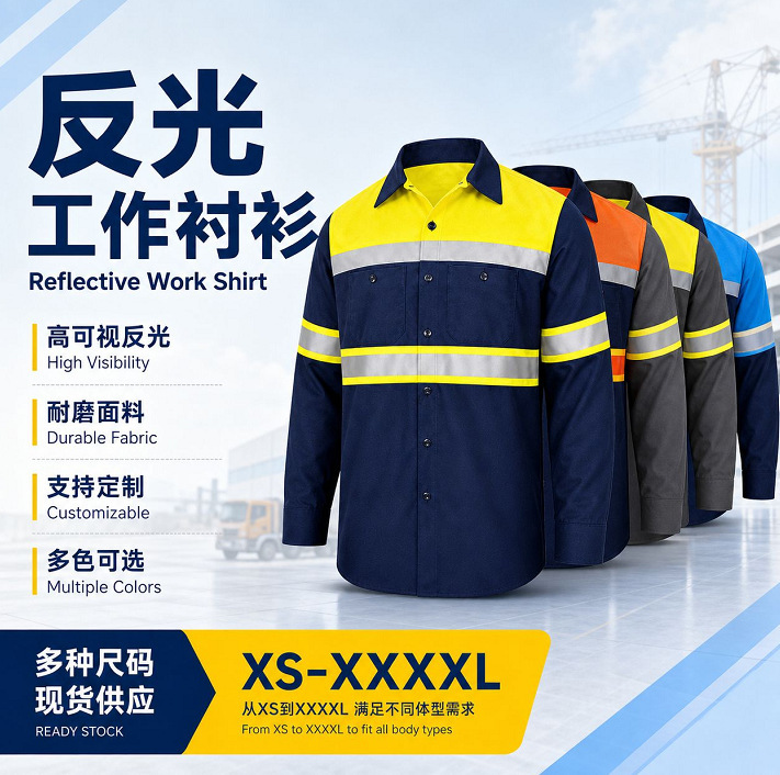 Customized Cross-Border Labor Protection Workwear Shirts, Long-Sleeved Color-Blocked High-Visibility Reflective Work Shirts, Workwear Construction Site Uniforms Customized Cross-Border Labor Protection Workwear Shirts, Long-Sleeved Color-Blocked High-Visibility Reflective Work Shirts, Workwear Construction Site Uniforms